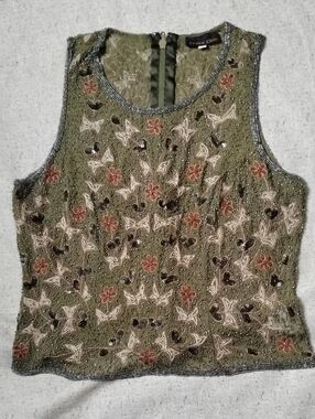 Crave  Chic Embroidered Olive Green Silk Piece - Made in India